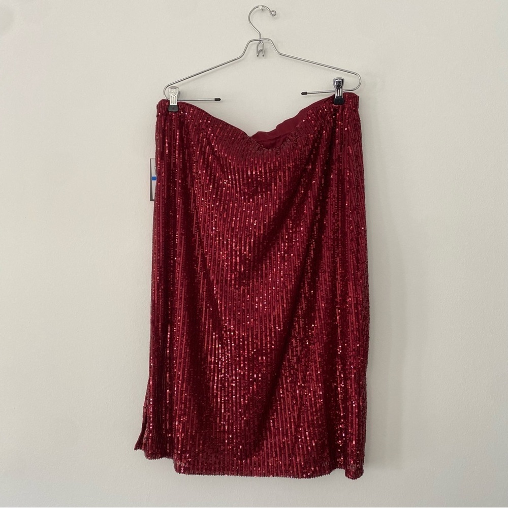 Vince Camuto Red Wine Holiday Sequin Stretchy Event Midi Skirt size xl - Picture 4 of 9